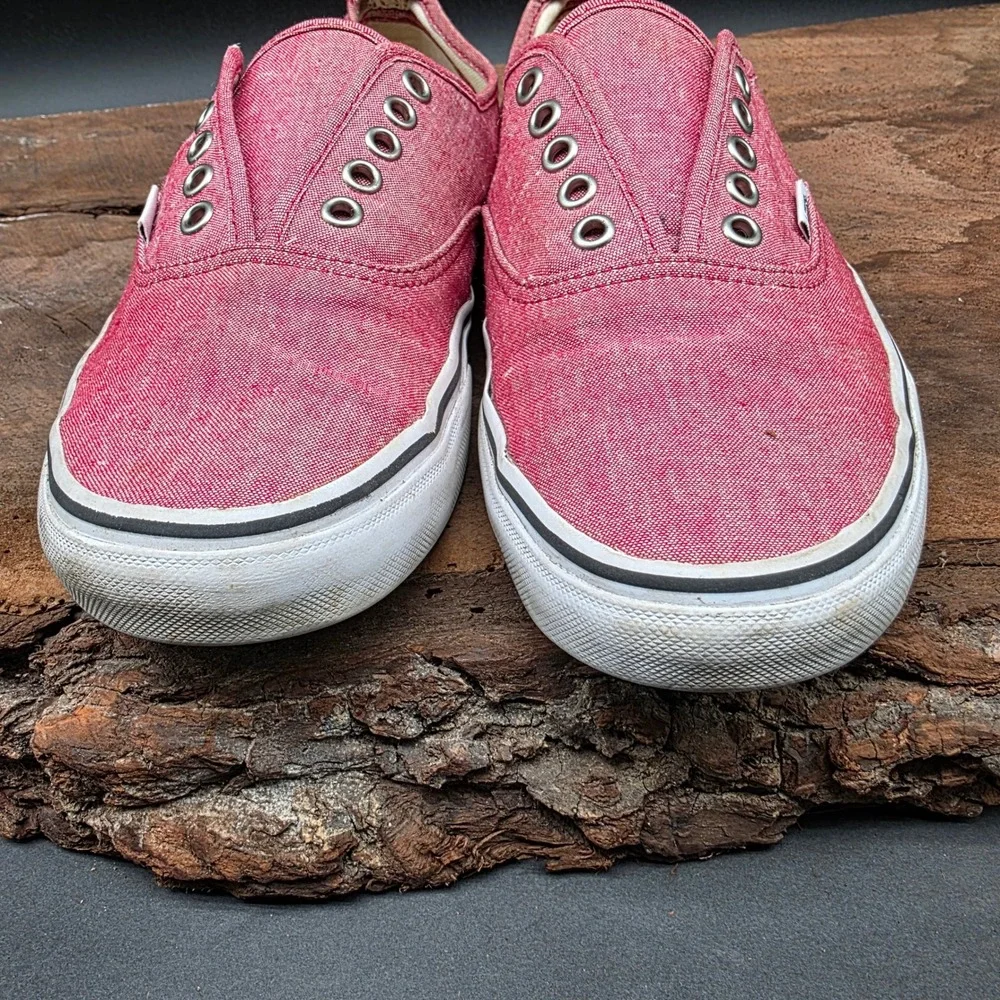 Vans Authentic Lo Pro Sneakers Mens 8.5 Red Chambray Low Top Hipster Streetwear